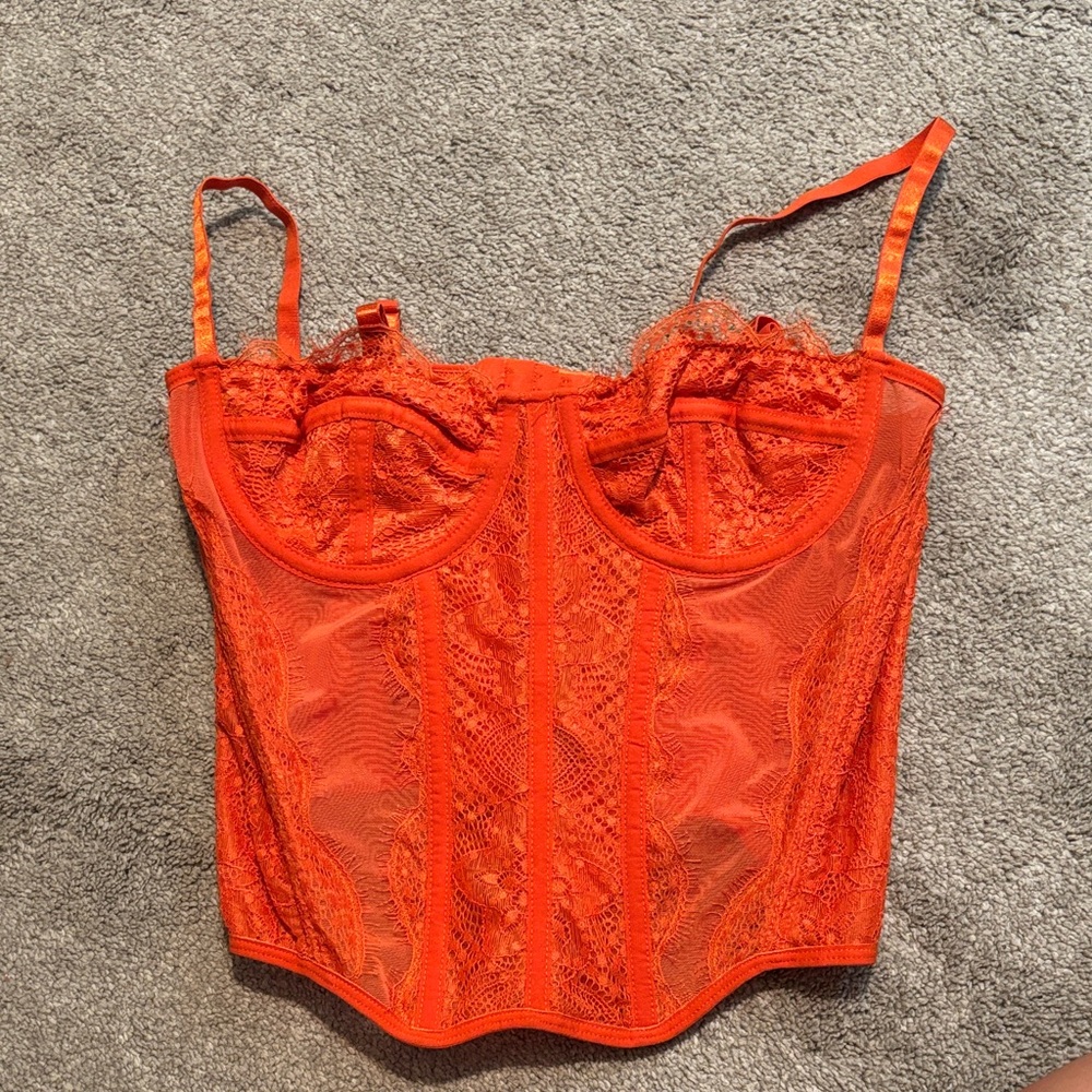 Vibrant Orange Lace Corset Top